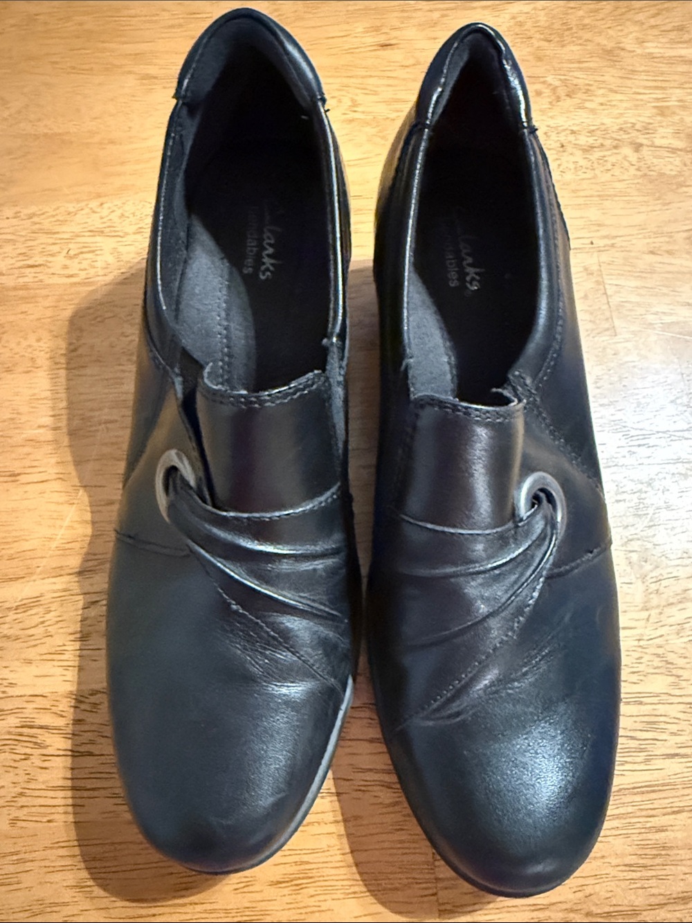 Clarks Black Leather Slip-On Loafers with Wrapped Detail